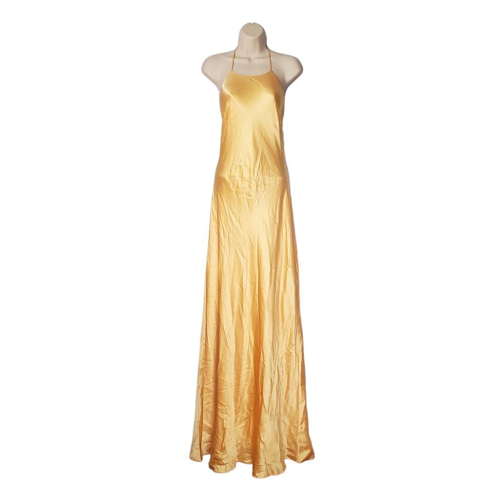 Reformation Jeany Silk Halter Open Back Maxi Dress Sunshine Satin Yellow Size XL - Picture 4 of 15
